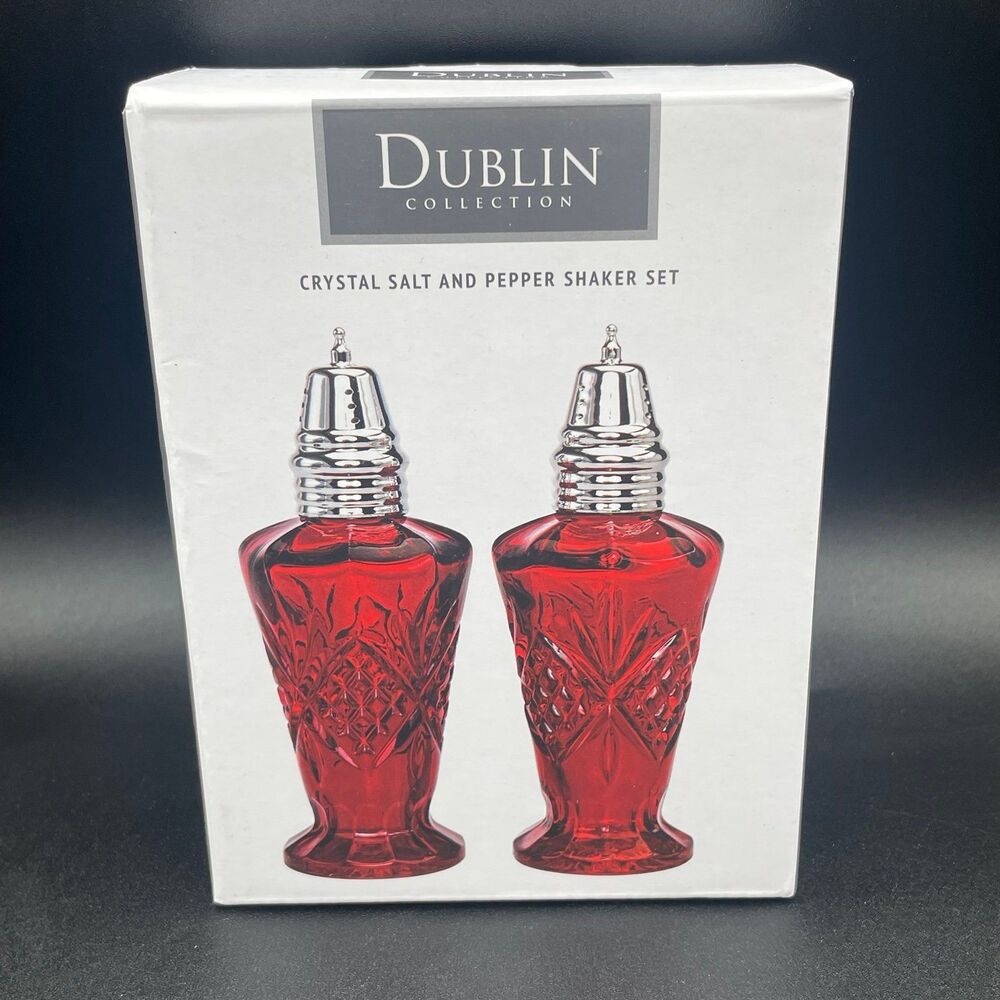 Godinger Shannon Dublin Ruby Red Crystal Salt and Pepper Shakers Set New In Box